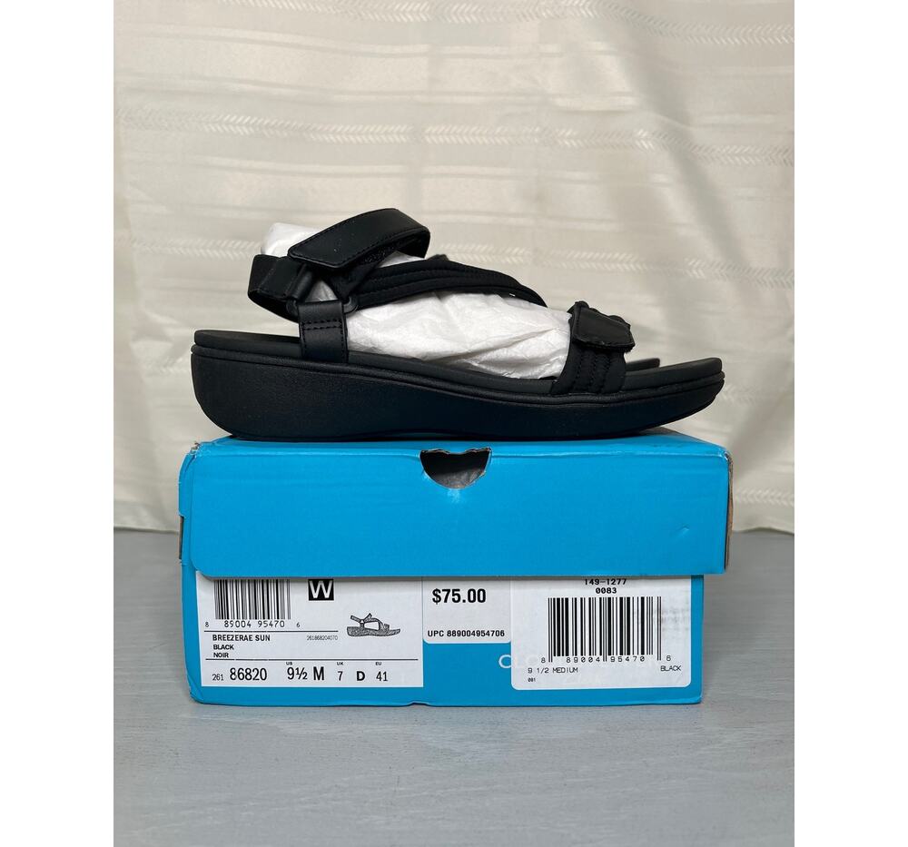Clarks Cloudsteppers BreezeRae Sun Wedge Sandals Black Womens Size 9.5M